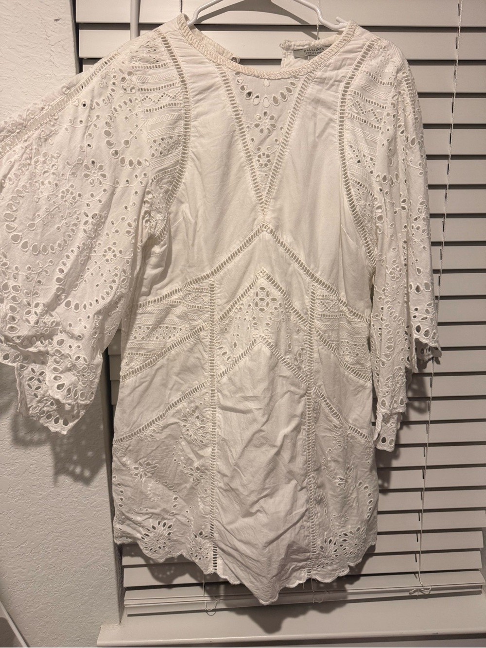 All Saints White Eyelet Lace Puff Sleeve Tunic